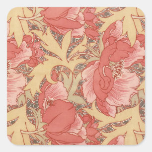 William Morris Mohnblumen im Art Nouveau Stil Quadratischer Aufkleber