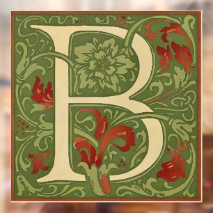 William Morris Monogramm Buchstabe B Floral Rot Gr Fensteraufkleber