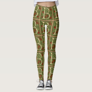 William Morris Monogramm Buchstabe B Floral Rot Gr Leggings