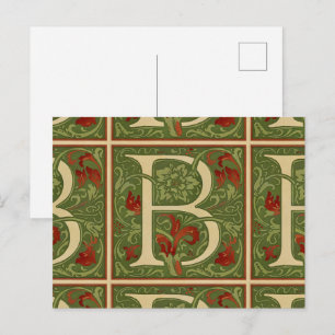William Morris Monogramm Buchstabe B Floral Rot Gr Postkarte