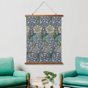 William Morris - Muster für Vintage Blume und Blät Wandteppich Mit Holzrahmen