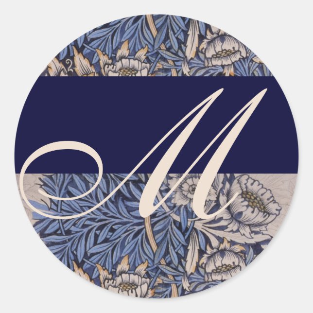 William Morris Muster Monogramm Hochzeit Aufkleber (Vorderseite)