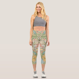 William Morris Myrtle Blume Floral Botanical Capri Leggings