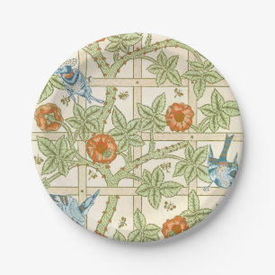 William Morris nahtloses Gitter-Rosen-Vogel-Muster Pappteller