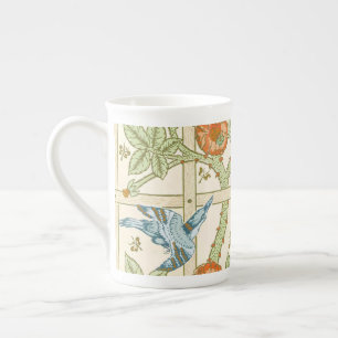 William Morris nahtloses Gitter-Rosen-Vogel-Muster Prozellantasse