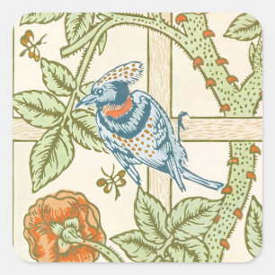William Morris nahtloses Gitter-Rosen-Vogel-Muster Quadratischer Aufkleber