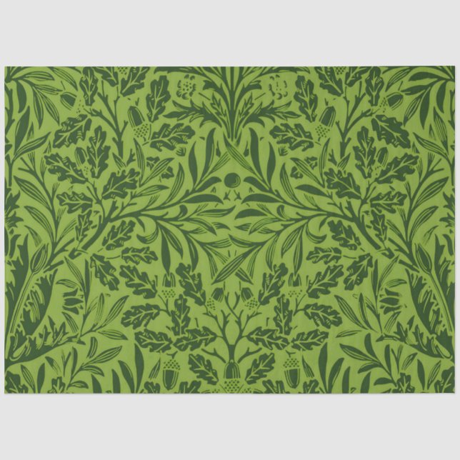William Morris nahtloses grünes Eichenlaubmuster Seidenpapier (Vorderseite)