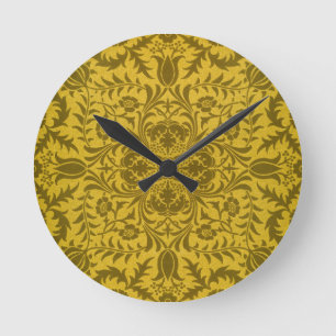 William Morris nahtloses Reben-Gold-Gelb-Muster Runde Wanduhr