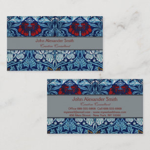 William Morris Navy Blau Tulpen-Rosen-Tapete Visitenkarte