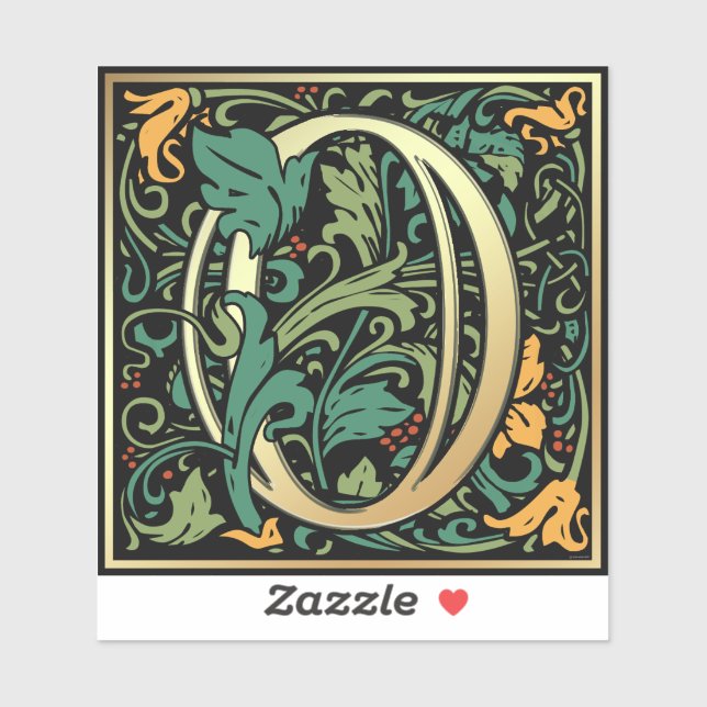 William Morris Numeral Number 0 Zero Woodcut Aufkleber (Blatt)