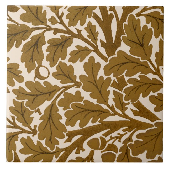 William Morris Oak Blätter, Coffee Brown und Beige Fliese (Vorderseite)