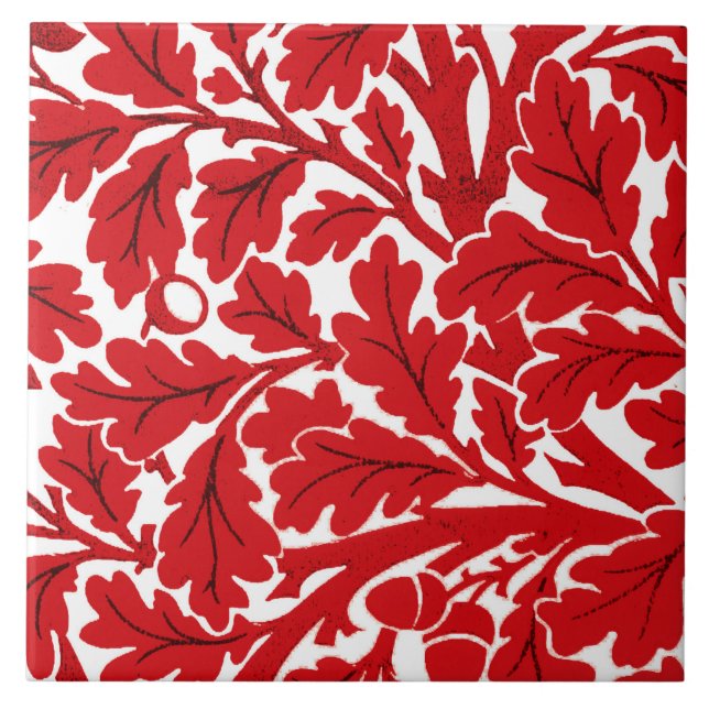 William Morris Oak Blätter, Deep Red and White Fliese (Vorderseite)