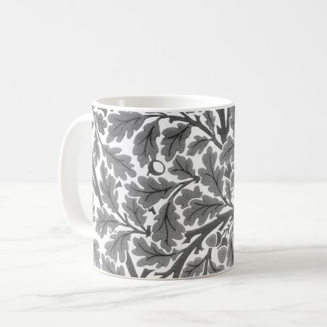 William Morris Oak Blätter, grau / grau und weiß Kaffeetasse (Vorderseite Links)