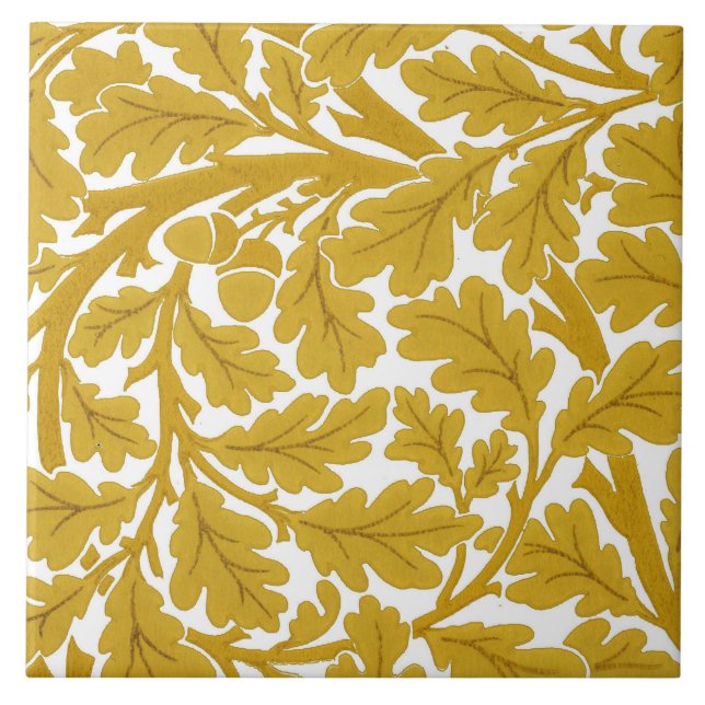 William Morris Oak Blätter, Mustard Yellow & White Fliese (Vorderseite)