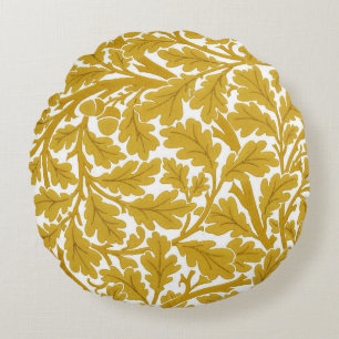 William Morris Oak Blätter, Mustard Yellow & White Rundes Kissen