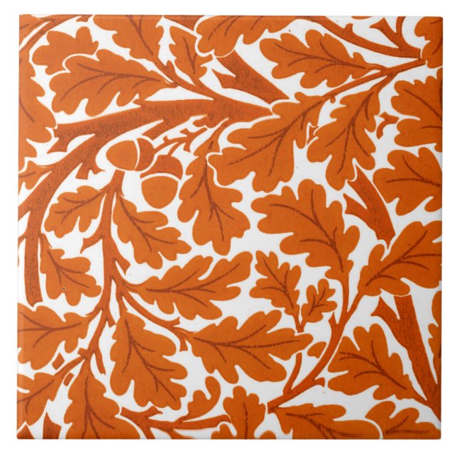 William Morris Oak Blätter, Rust Orange & White Fliese (Vorderseite)