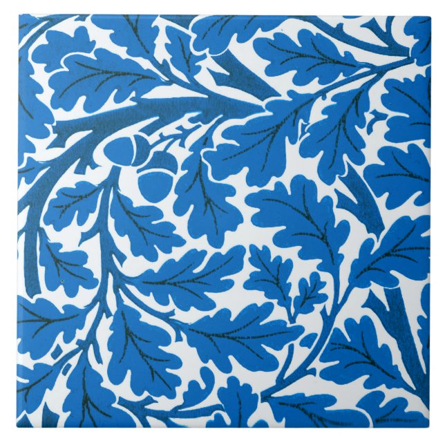 William Morris Oak Blätter, Sapphire Blue und Whit Fliese (Vorderseite)