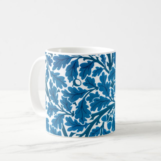 William Morris Oak Blätter, Sapphire Blue und Whit Kaffeetasse (Vorderseite Links)