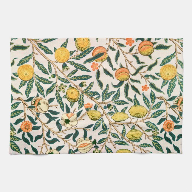 William Morris Obstpomegranat Weiße Ornamente Geschirrtuch (Horizontal)