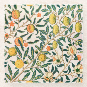William Morris Obstpomegranat Weiße Ornamente Glasuntersetzer
