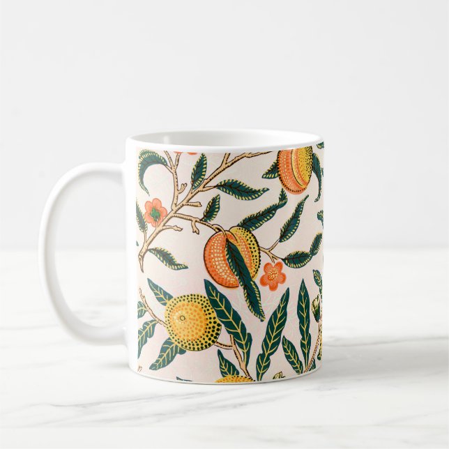 William Morris Obstpomegranat Weiße Ornamente Kaffeetasse (Links)