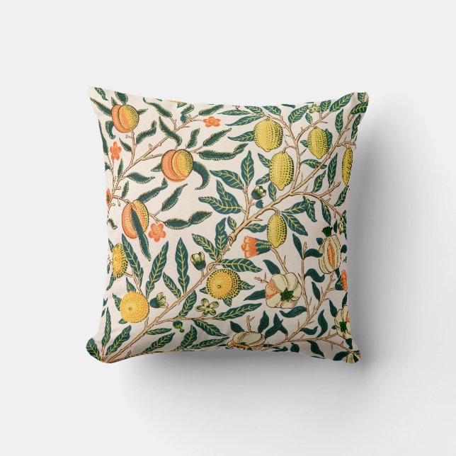 William Morris Obstpomegranat Weiße Ornamente Kissen (Vorderseite)