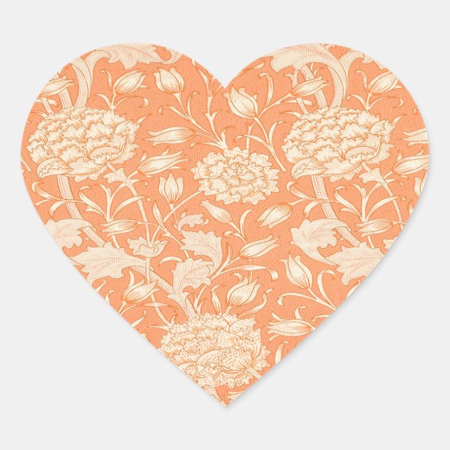William Morris Orange Floral Heart Sticker (Vorderseite)