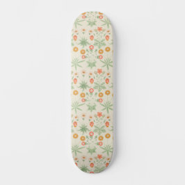 William Morris Orange, Pink & Green Daisy Pattern Skateboard
