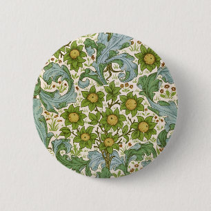 William Morris Orchard Grüne Blumenkunst Button