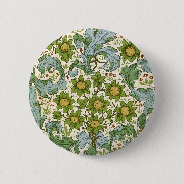 William Morris Orchard Grüne Blumenkunst Button (Vorderseite)