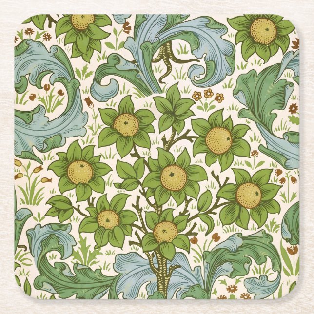 William Morris' Orchard Pattern Art Nouveau Rechteckiger Pappuntersetzer (Vorderseite)