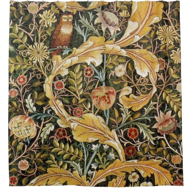 William Morris Owl an Acanthus Duschvorhang (Vorderseite)