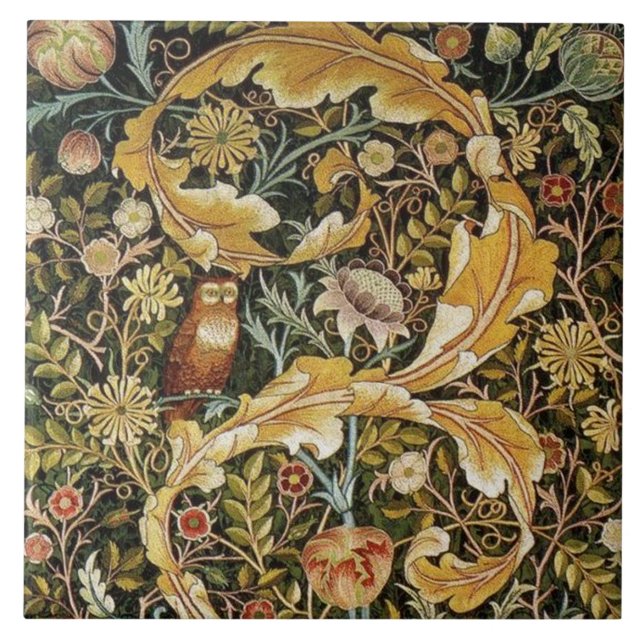 William Morris Owl an Acanthus Fliese (Vorderseite)