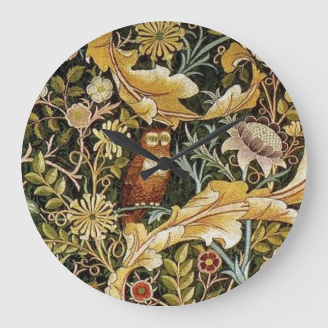 William Morris Owl an Acanthus Große Wanduhr (Vorderseite)