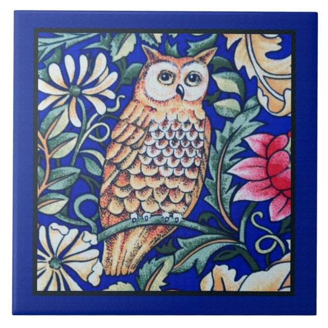 William Morris Owl Beige und Cobalt Blue Bordering Fliese (Vorderseite)