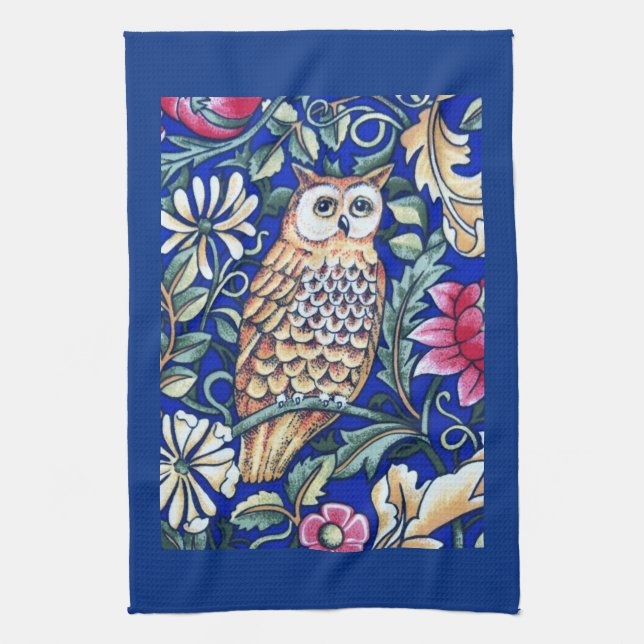 William Morris Owl Tapestry, Beige und Cobalt Blue Geschirrtuch (Vertikal)
