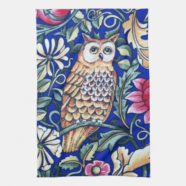 William Morris Owl Tapestry, Beige und Cobalt Blue Handtuch (Vertikal)