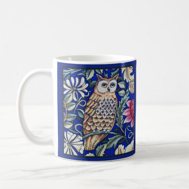 William Morris Owl Tapestry, Beige und Cobalt Blue Kaffeetasse (Links)