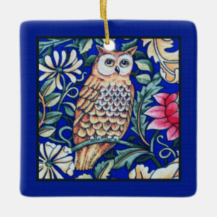 William Morris Owl Tapestry, Beige und Cobalt Blue Keramikornament