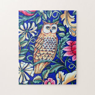 William Morris Owl Tapestry, Beige und Cobalt Blue Puzzle