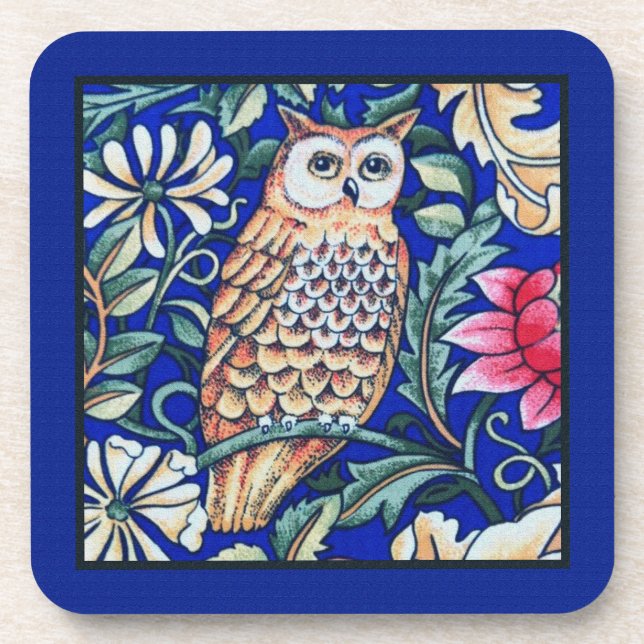 William Morris Owl Tapestry, Beige und Cobalt Blue Untersetzer (Vorderseite)