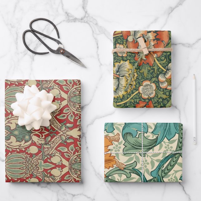 William Morris Pack 7 Wrapping Paper Sheets Geschenkpapier Set (Vorderseite)