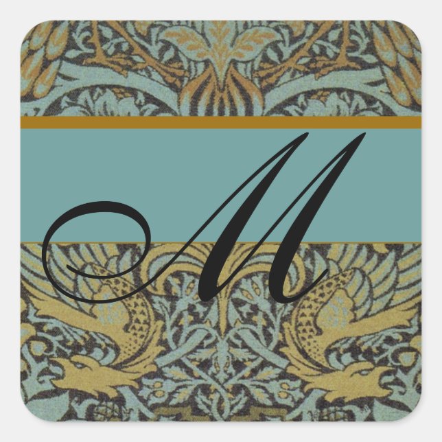 William Morris Pattern Monogram Wedding Stickers (Vorderseite)