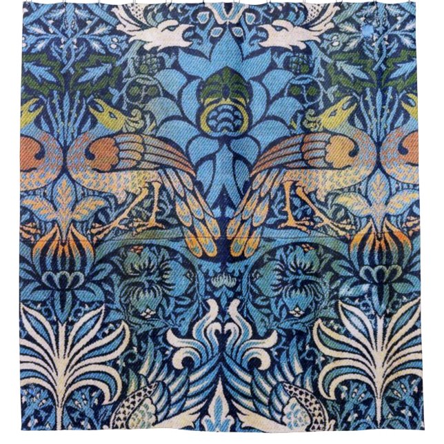 William Morris Peacock and Dragon Blue Pattern Duschvorhang (Vorderseite)