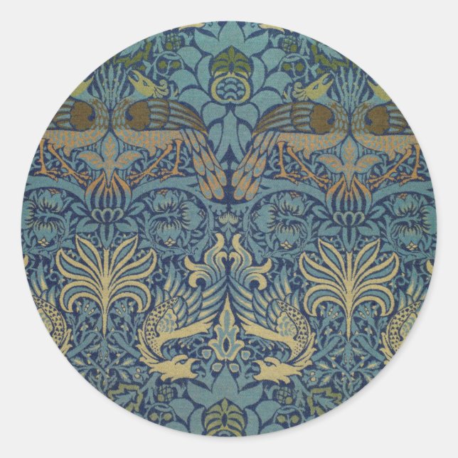William Morris Peacock and Dragon Runder Aufkleber (Vorderseite)