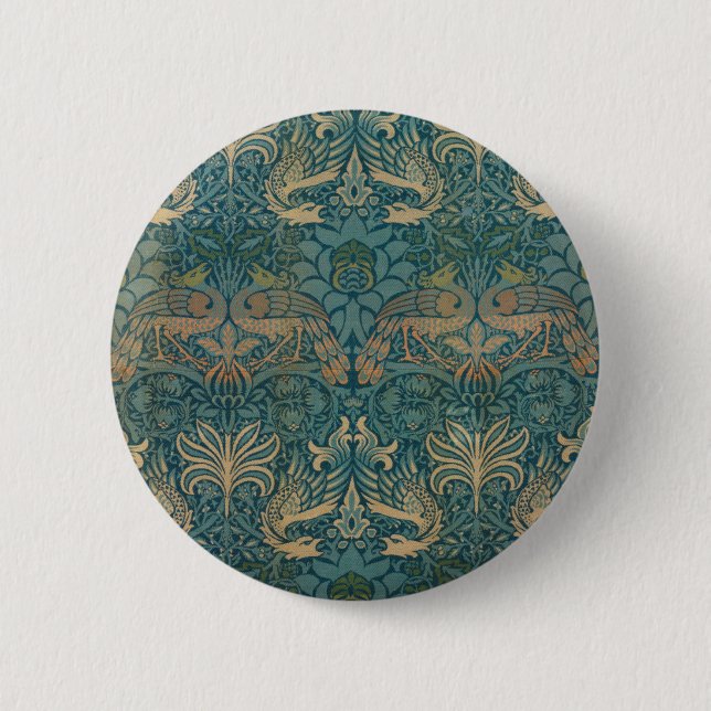 William Morris Peacock and Dragon Textile Design Button (Vorderseite)