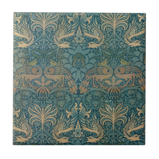William Morris Peacock and Dragon Textile Design Fliese (Vorderseite)