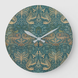 William Morris Peacock and Dragon Textile Design Große Wanduhr