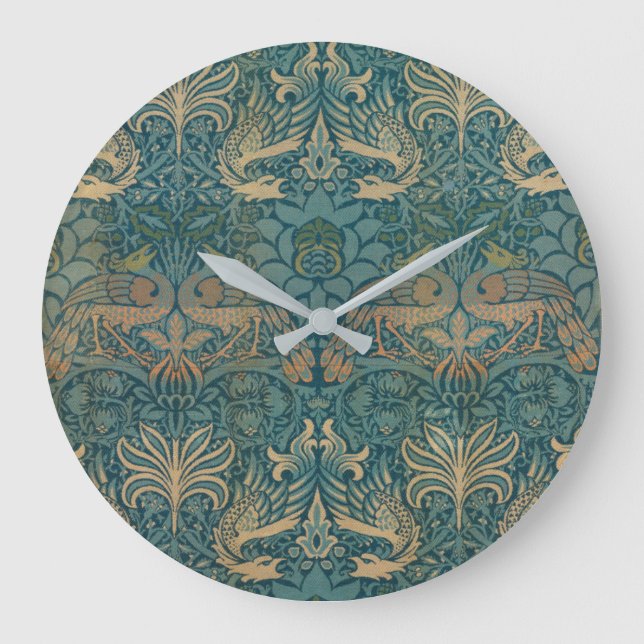 William Morris Peacock and Dragon Textile Design Große Wanduhr (Vorderseite)