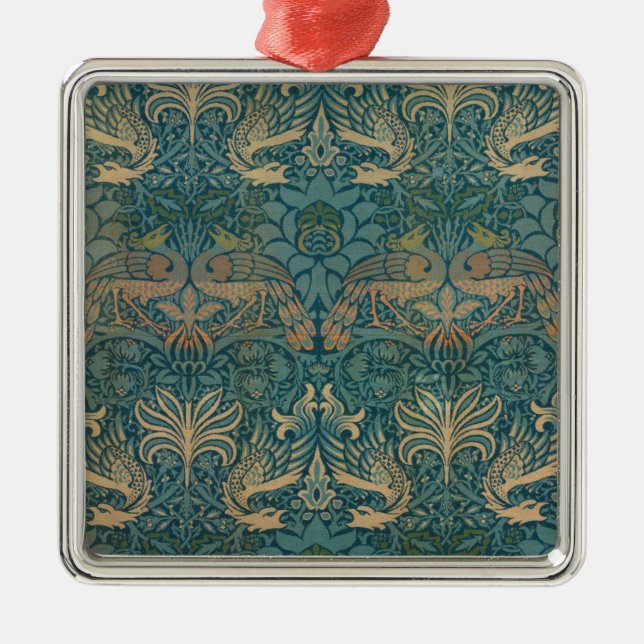 William Morris Peacock and Dragon Textile Design Silbernes Ornament (Vorne)